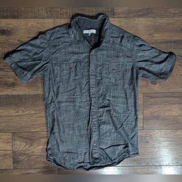 PD&C Stonewash Gray Women's Western Style Button Down Pink Pearl Snaps Size LRG - Picture 1 of 16